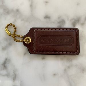 Coach Dark Brown Leather Hang Tag with Gold Chain
